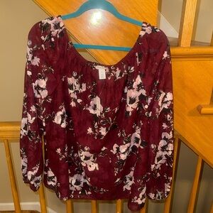 White House Black Market Burgundy Floral Blouse